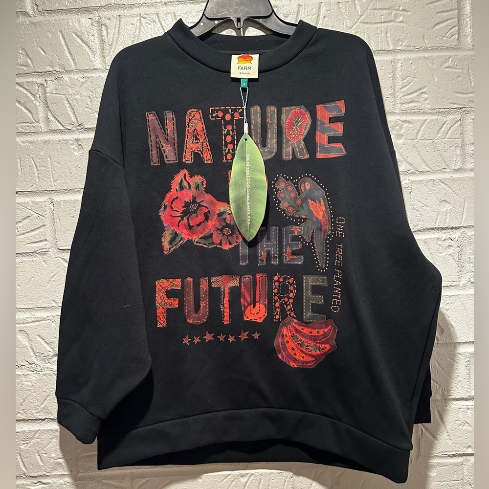 New Farm Rio Nature Is The Future Oversized Sweatshirt Black Size Small - Picture 2 of 10